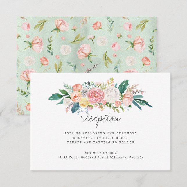 Blushing Summer Floral Wedding Reception Invitation (Front/Back)