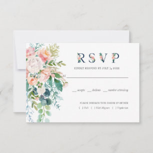 Blushing Summer Floral Wedding RSVP w/Meal Card