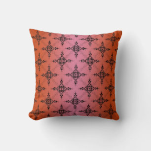 Blushing Vibrant Orange Damask Pattern Throw Pillow