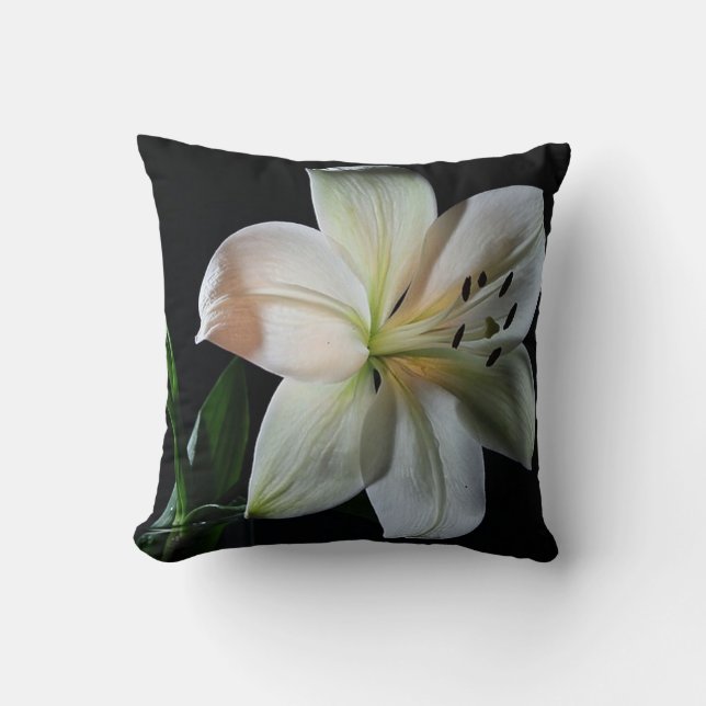 Blushing White Lily Throw Pillow (Front)