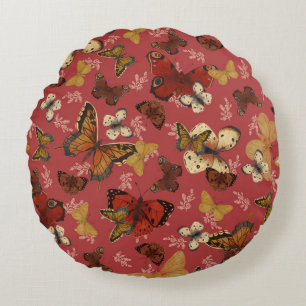 Blushing Wings – Pink Butterfly Pattern Round Pillow
