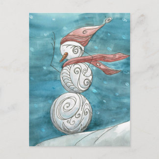 Blustery Snowman Postcard