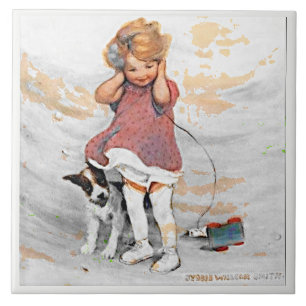 Blustery Wind Jessie Wilcox Smith Girl Dog Tile