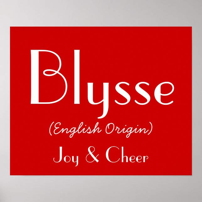 Blysse English Origin With Meaning In Red I Poster (Front)