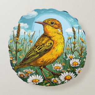 Blyth’s Reed Warbler Floral Nature Inspired Gift Round Pillow