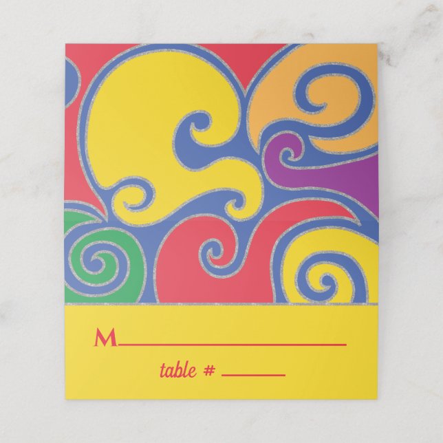 BM Bar an Bat Mitzvah Colourful Swirls Place Cards (Outside Unfolded)