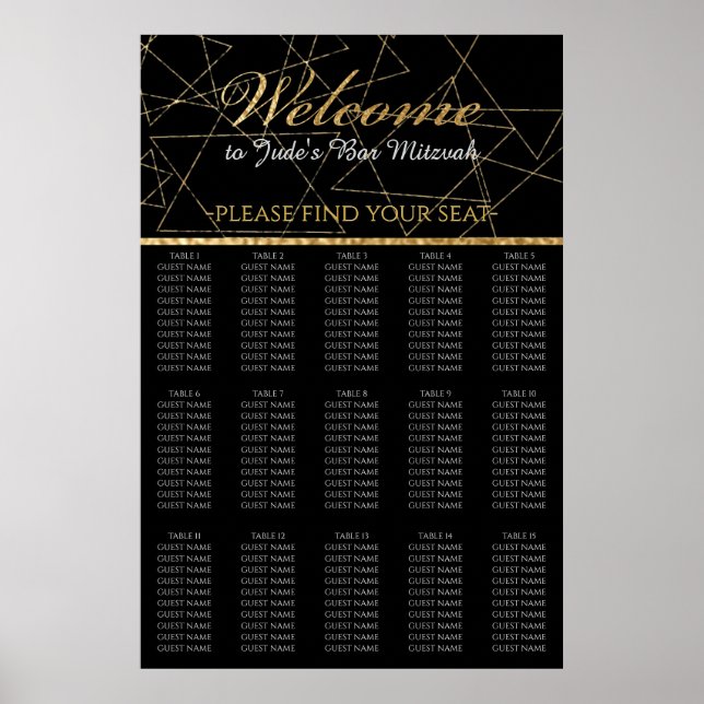 BM Bar and Bat Mitzvah Gold Stars Seating Chart (Front)