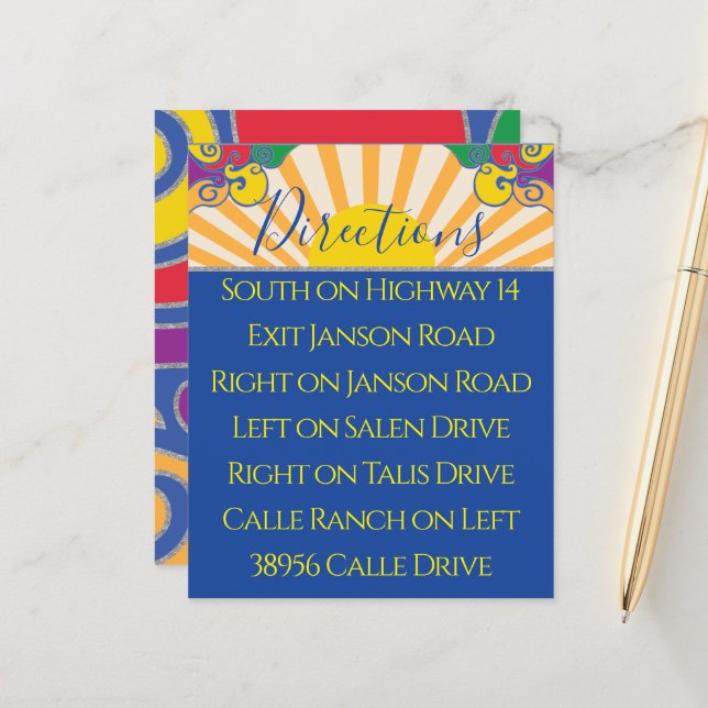 BM Bar Bat Mitzvah Enclosure/Direction Card Swirls (Front/Back In Situ)