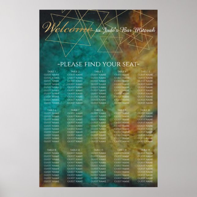 BM Bar & Bat Mitzvah Out of World Seating Chart (Front)
