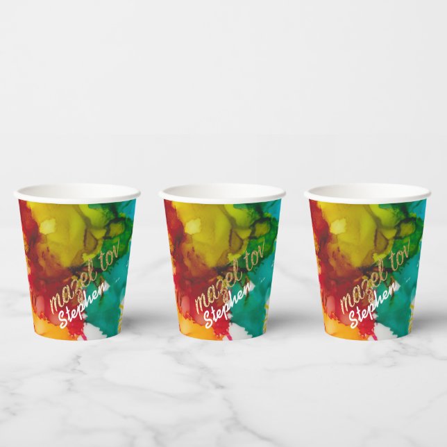 BM Bar Bat Mitzvah Paper Cup Splash of Colour (Multi)
