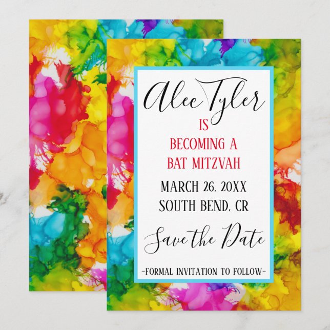 BM Bar Bat Mitzvah Splash of Colour Save The Date (Front/Back)