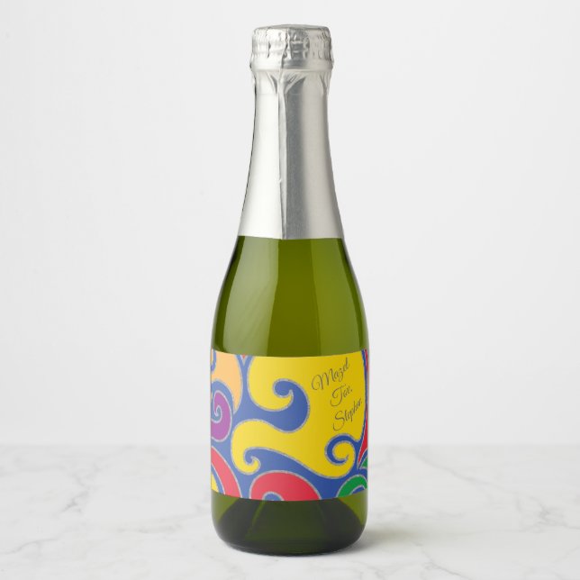 BM Bar Bat Mitzvah Swirls Mini Sparkling Wine Label (Front)