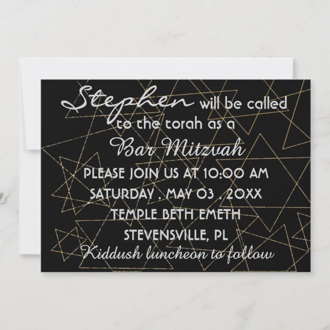 BM Bar Mitzvah Bar Mitzvah Gold Stars 5 x 7 Invitation (Front)