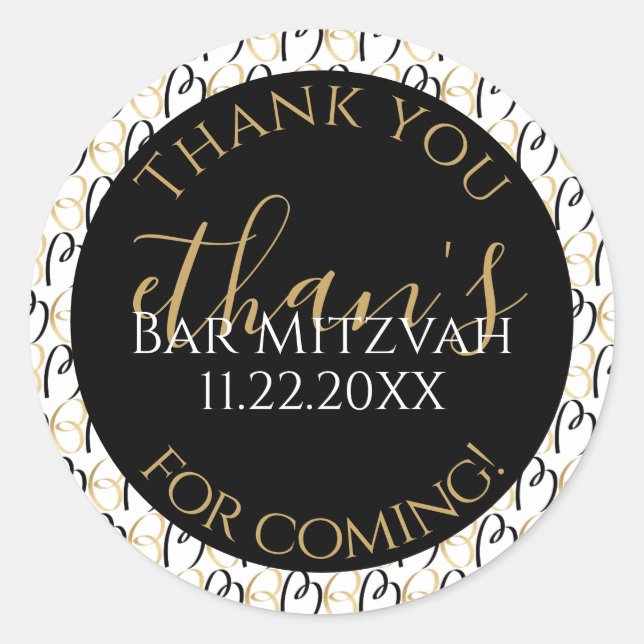 BM Bar Mitzvah Bat Mitzvah Gold and Black Design Classic Round Sticker (Front)
