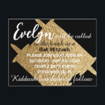 BM Bar or Bat Mitzvah Black N Gold Torah Postcard<br><div class="desc">Simply elegant and beautifully stated Bat Mitzvah or Bar Mitzvah, Postcard Invitations. Black and Gold Torah Design. Background colour can be changed out. All design elements can be edited: rotated, deleted, duplicated, moved, resized, etc. Personalize by deleting text and replacing with your own on front and back. Choose your favourite...</div>