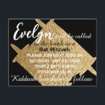 BM Bar or Bat Mitzvah Black N Gold Torah Postcard<br><div class="desc">Simply elegant and beautifully stated Bat Mitzvah or Bar Mitzvah, Postcard Invitations. Black and Gold Torah Design. Background colour can be changed out. All design elements can be edited: rotated, deleted, duplicated, moved, resized, etc. Personalize by deleting text and replacing with your own on front and back. Choose your favourite...</div>