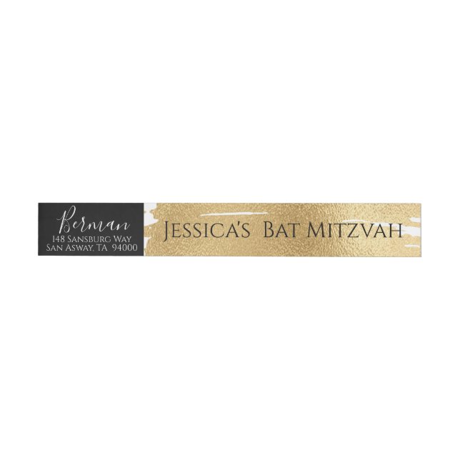 BM Bar or Bat Mitzvah Elegant Gold & Black Wraparound Address Label (Individual)