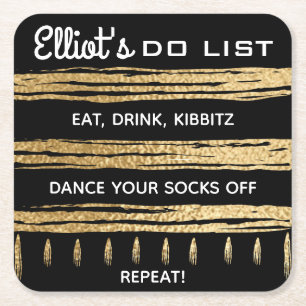 BM Bar or Bat Mitzvah GOLD TALLIT Square Paper Coaster