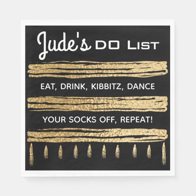 BM Bat Bar Mitzvah Classic Black and Gold Napkins (Front)