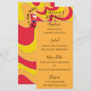 BM Bat Bar Mitzvah Elegant Silvery Swirl Food Menu