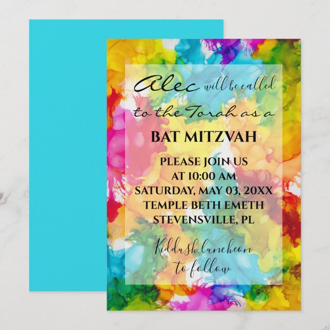 BM Bat Bar Mitzvah Splash of Colour Invitation (Front/Back)