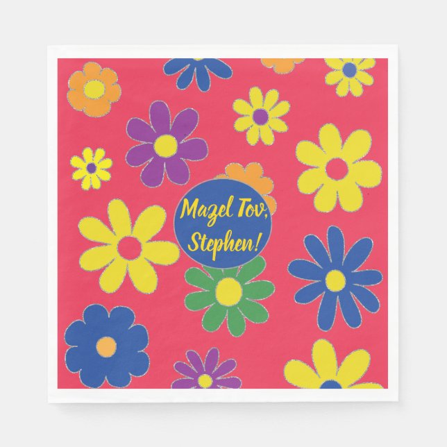BM Bat or Bar Mitzvah Napkin Flowered (Front)