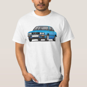 BMW E30 (3-series), illustration bleue, T-shirt