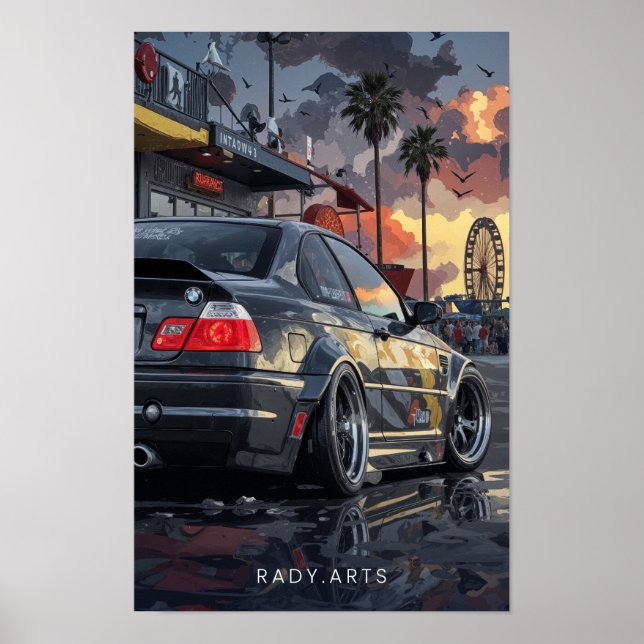 BMW M3 Sunset Street Art Poster (Devant)