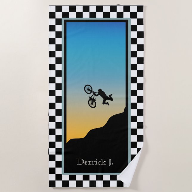 BMX Bicycle Moto Cross Chequered Beach Towel (Front)
