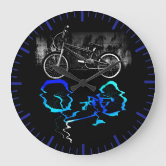 BMX Bike Sport Coloured Reflection Large Clock