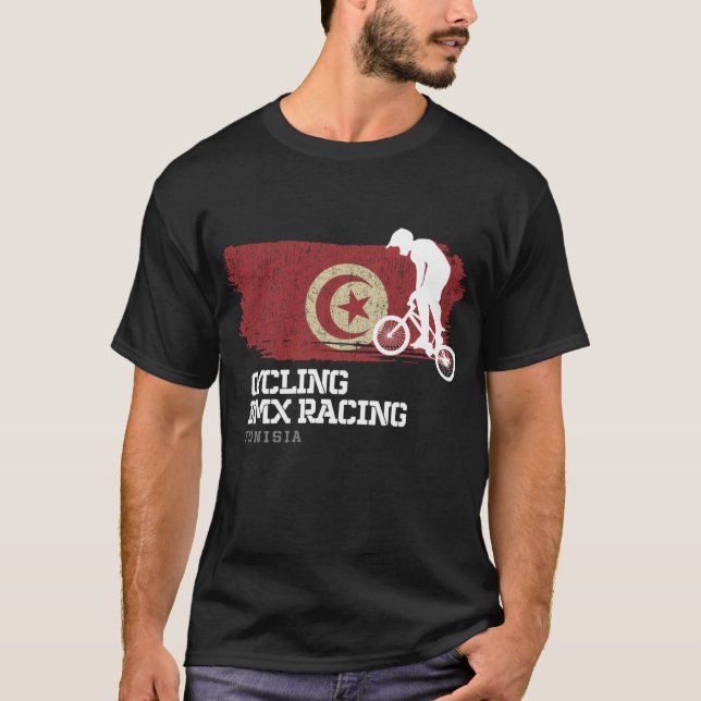 BMX Bike Tunisia Flag Biking Cycling Racing BMX T-Shirt (Front)