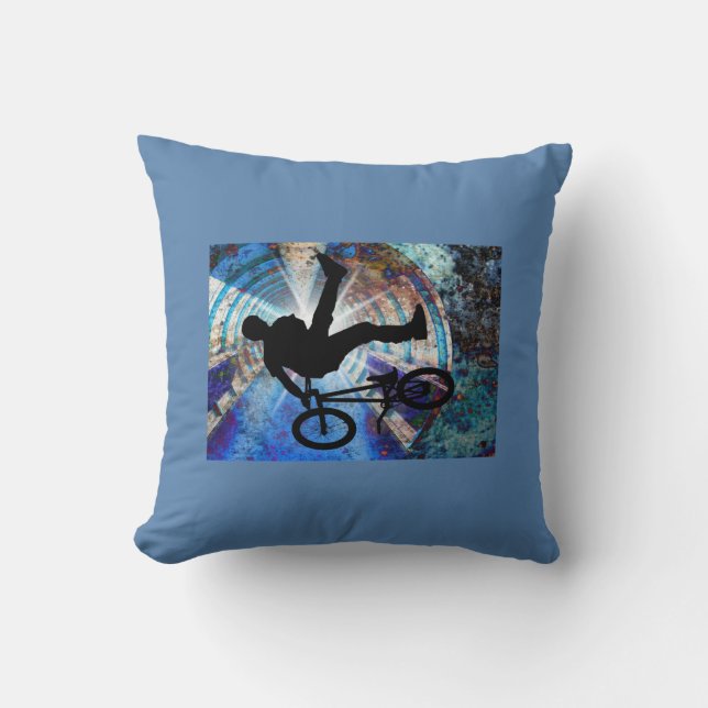 BMX in a Grunge Tunnel Throw Pillow (Front)