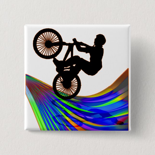 BMX on Rainbow Road 2 Inch Square Button (Front)