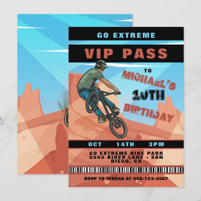 BMX Racing BIke Invitation d'anniversaire (Devant / Derrière)