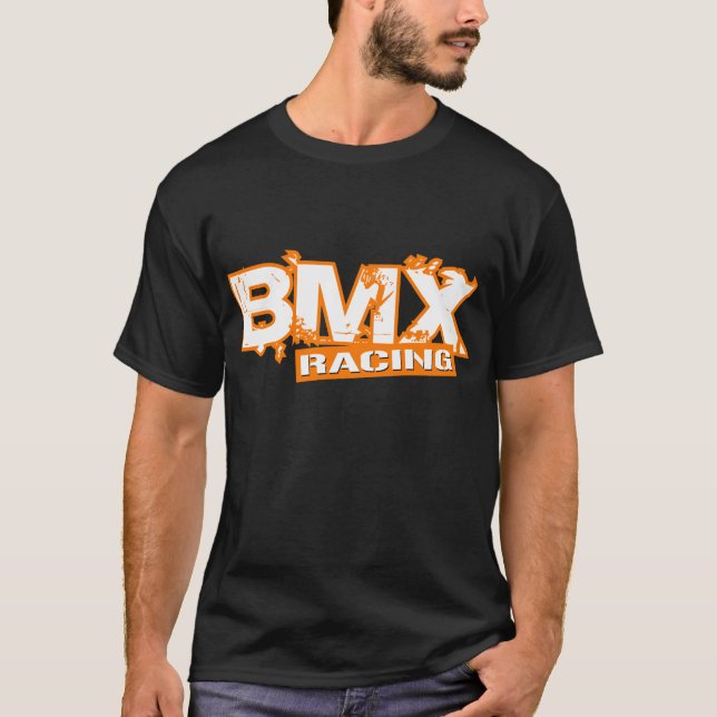 BMX RACING ORANGE WHITE T-Shirt (Front)