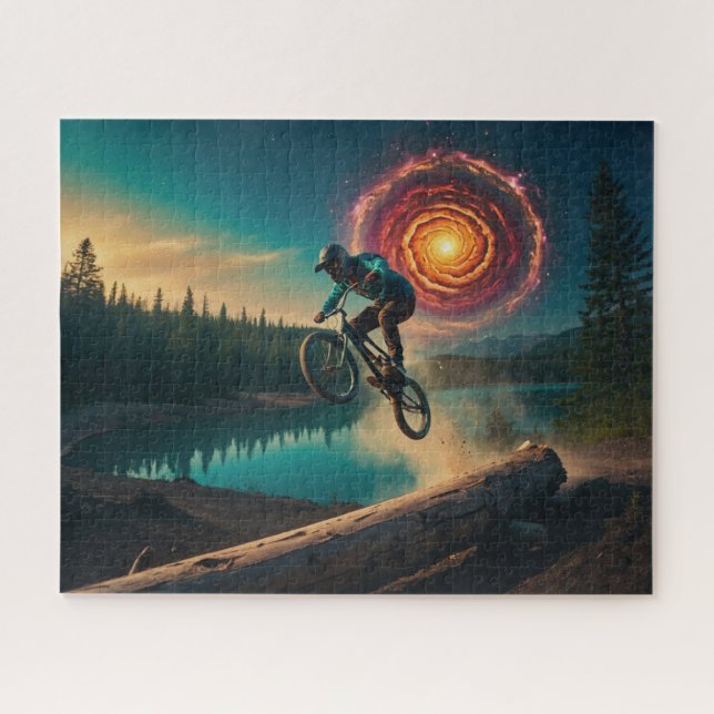 BMX Rider by a Forest Lake Jigsaw Puzzle (Horizontal)