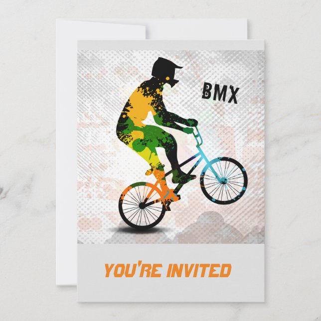 BMX Rider in Abstract Paint Splatters SQ WITH TEXT Invitation (Front)