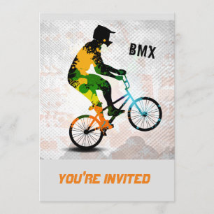 BMX Rider in Abstract Paint Splatters SQ WITH TEXT Invitation