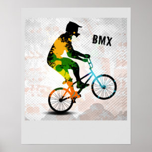 BMX Rider in Abstract Paint Splatters SQ WITH TEXT Poster