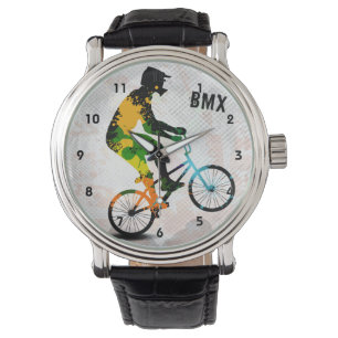 BMX Rider in Abstract Paint Splatters SQ WITH TEXT Watch