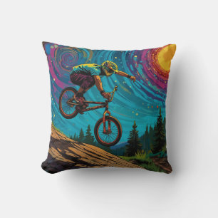 BMX Rider on Mountain Slope Throw Pillow