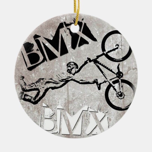 BMX Rules Christmas Ornament, Copyright Karen J Wi Ceramic Ornament (Front)