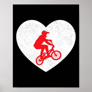 Bmx Silhouette Biker Bicycle Valentine Heart Shape Poster