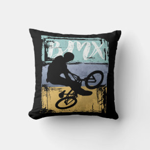 BMX Tee - Vintage Retro BMX Bike Rider Throw Pillow