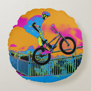 BMX Trickster - BMX Trick Bike Round Pillow