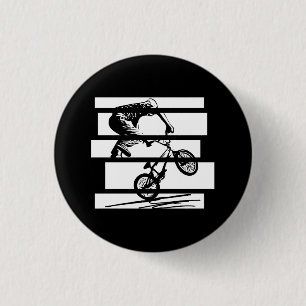 BMX Wheelie Silhouette Urban Lines 1 Inch Round Button