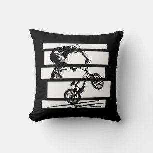 BMX Wheelie Silhouette Urban Lines Throw Pillow
