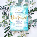 B'nai Mitzvah Gold Script Turquoise Watercolor Invitation<br><div class="desc">Be proud, rejoice and showcase this milestone of your favourite B’nai Mitzvahs! Send out this stunning, modern, personalized invitation for an event to remember. Sparkly gold faux foil calligraphy script and Star of David, along with blue confetti dots, overlay a turquoise watercolor background. Personalize the custom text with your children’s...</div>