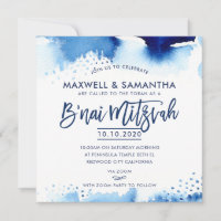 B'NAI MITZVAH INVITATION lettré à la main bleu aqu