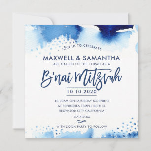 B'NAI MITZVAH INVITATION lettré à la main bleu aqu